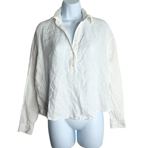 Aritzia Community Shirt Poplin cotton linen White Collared Half Button Size XXS - Picture 2 of 16